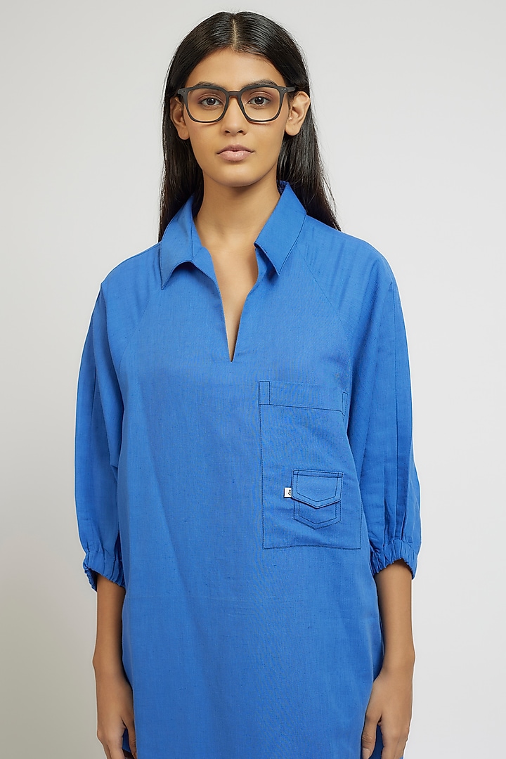 Blue Linen Cotton Oversized Vacation Shirt Dress by Dhruv Kapoor at Pernia's Pop Up Shop
