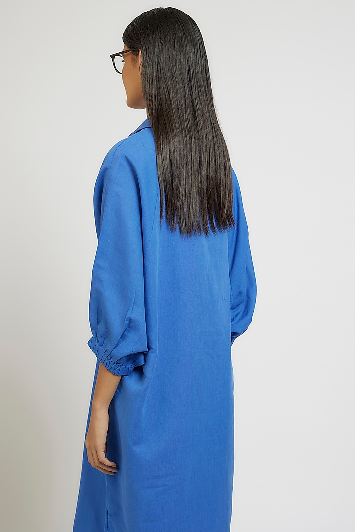 Blue Linen Cotton Oversized Vacation Shirt Dress by Dhruv Kapoor at Pernia's Pop Up Shop