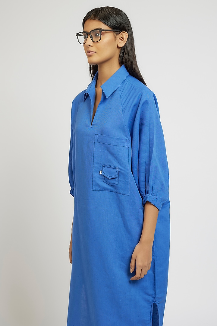 Blue Linen Cotton Oversized Vacation Shirt Dress by Dhruv Kapoor at Pernia's Pop Up Shop