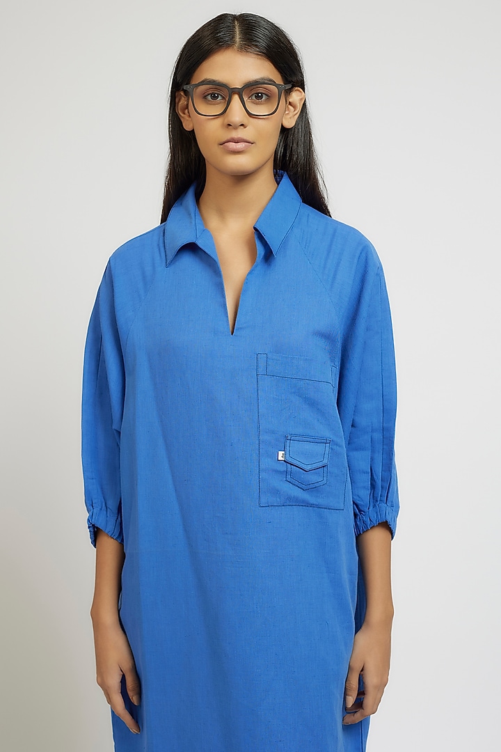 Blue Linen Cotton Oversized Vacation Shirt Dress by Dhruv Kapoor at Pernia's Pop Up Shop