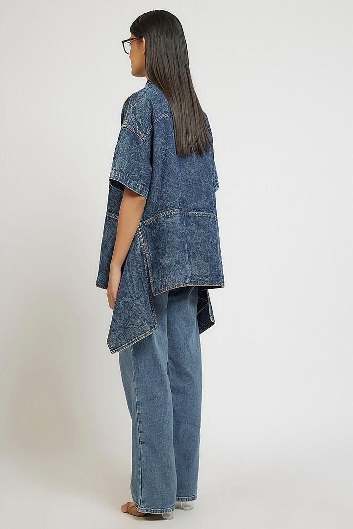 Blue Cotton Hand Embroidered Handcrafted Shirt by Dhruv Kapoor at Pernia's Pop Up Shop