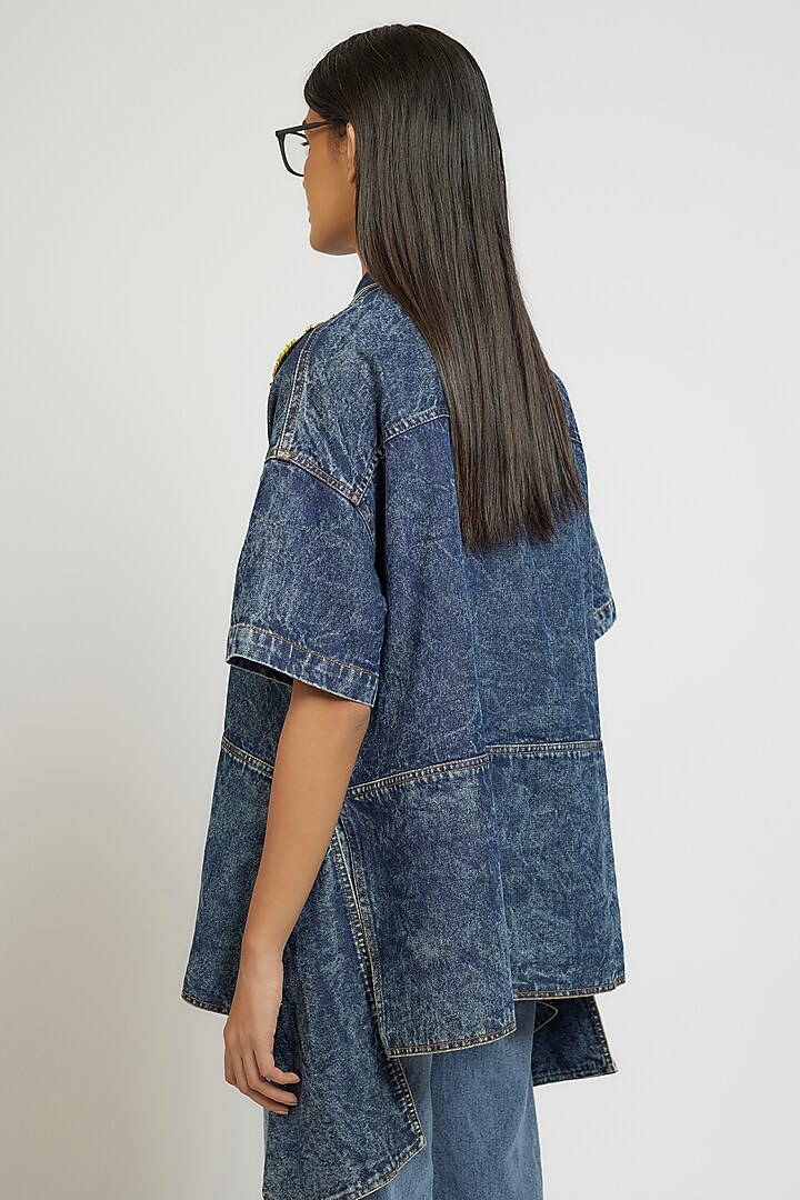 Blue Cotton Hand Embroidered Handcrafted Shirt by Dhruv Kapoor at Pernia's Pop Up Shop