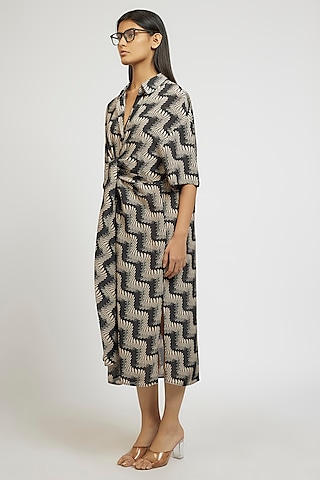 Multi-Colored Viscose Digital Printed Midi Shirt Dress by Dhruv Kapoor
