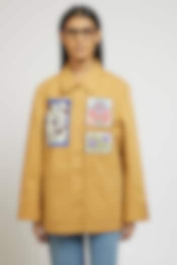 Yellow Cotton Hand & Machine Embroidered Oversized Jacket by Dhruv Kapoor at Pernia's Pop Up Shop