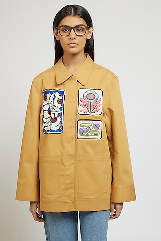 Yellow Cotton Hand & Machine Embroidered Oversized Jacket by Dhruv Kapoor