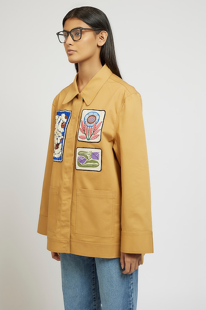 Yellow Cotton Hand & Machine Embroidered Oversized Jacket by Dhruv Kapoor at Pernia's Pop Up Shop