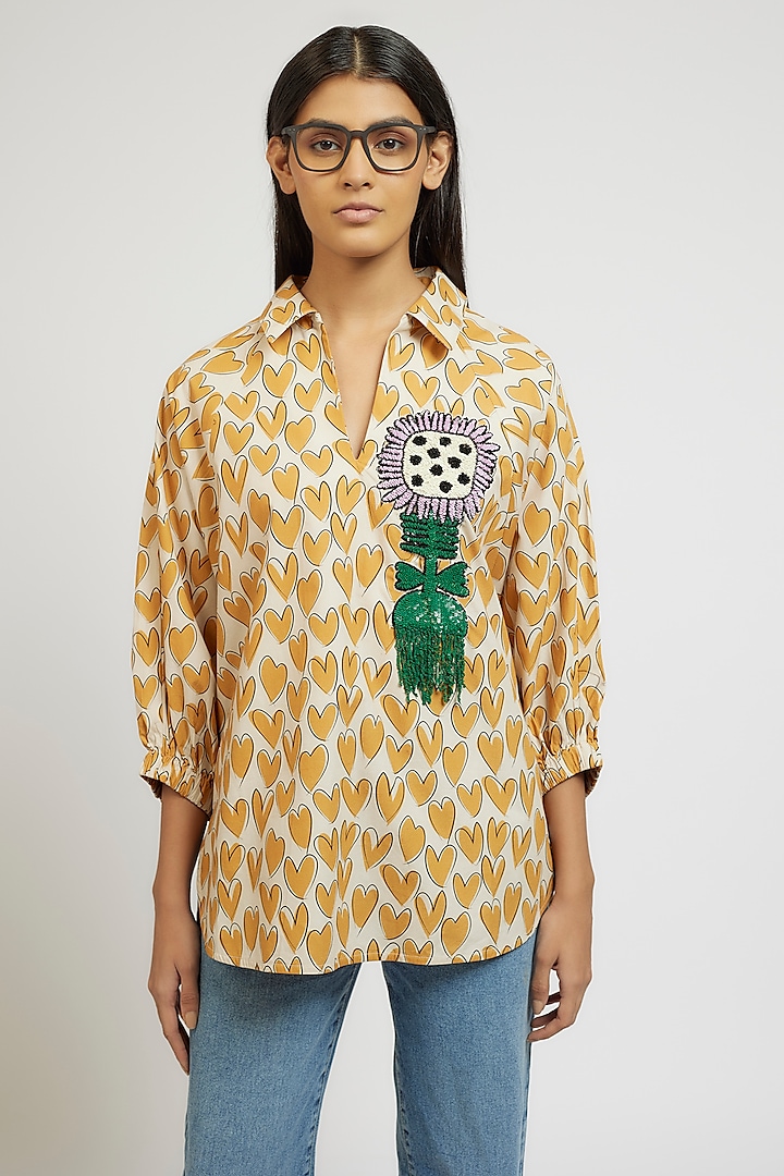 Multi-Colored Cotton Digital Printed & Hand Embroidered Handcrafted Shirt by Dhruv Kapoor at Pernia's Pop Up Shop