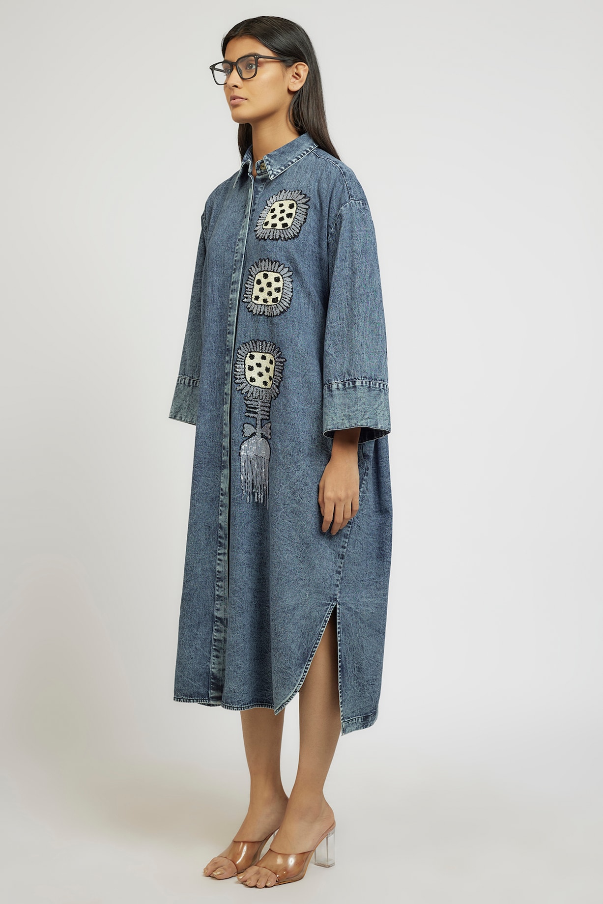 Blue Cotton Hand Embroidered Handcrafted Acid Washed Denim Shirt Dress by Dhruv Kapoor at Pernia's Pop Up Shop 2026 Blue Cotton Hand Embroidered Handcrafted Acid Washed Denim Shirt Dress by Dhruv Kapoor at Pernia's Pop Up Shop 2026