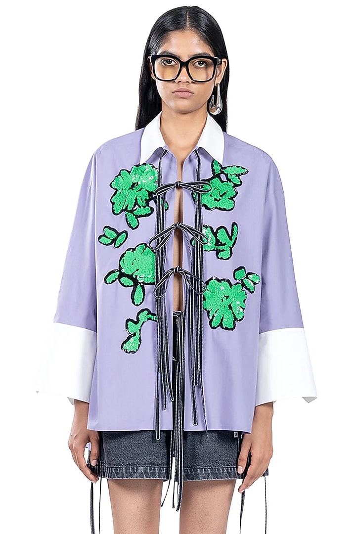 Lilac Cotton Handcrafted Oversized Shirt by Dhruv Kapoor at Pernia's Pop Up Shop