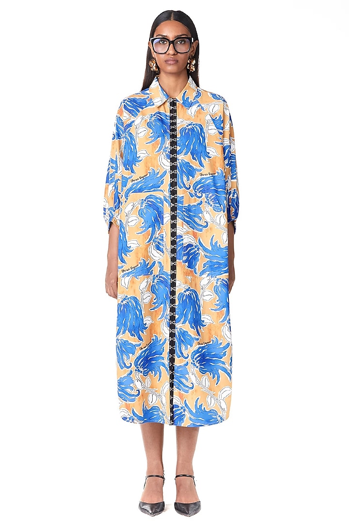 Multi-Colored Cotton Printed Oversized Vacation Shirt Dress by Dhruv Kapoor at Pernia's Pop Up Shop