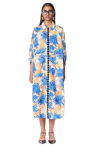 Multi-Colored Cotton Printed Oversized Shirt Dress by Dhruv Kapoor