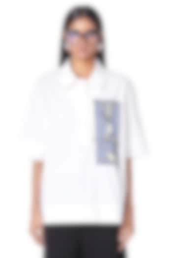 Natural White Cotton Oversized Handcrafted Shirt by Dhruv Kapoor at Pernia's Pop Up Shop