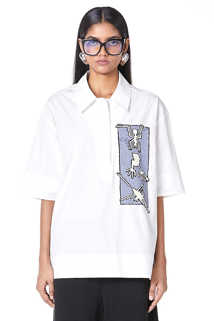 Natural White Cotton Oversized Handcrafted Shirt by Dhruv Kapoor at Pernia's Pop Up Shop