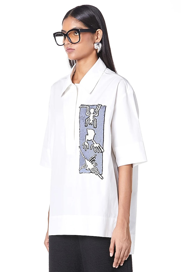 Natural White Cotton Oversized Handcrafted Shirt by Dhruv Kapoor at Pernia's Pop Up Shop