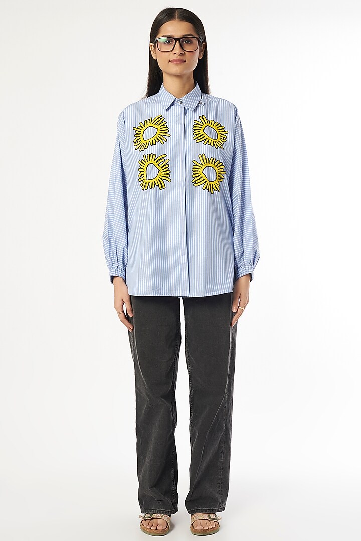 Sky Blue Hand Embroidered Shirt by Dhruv Kapoor
