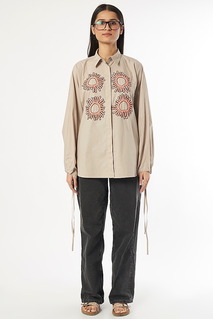 Beige Hand Embroidered Shirt by Dhruv Kapoor