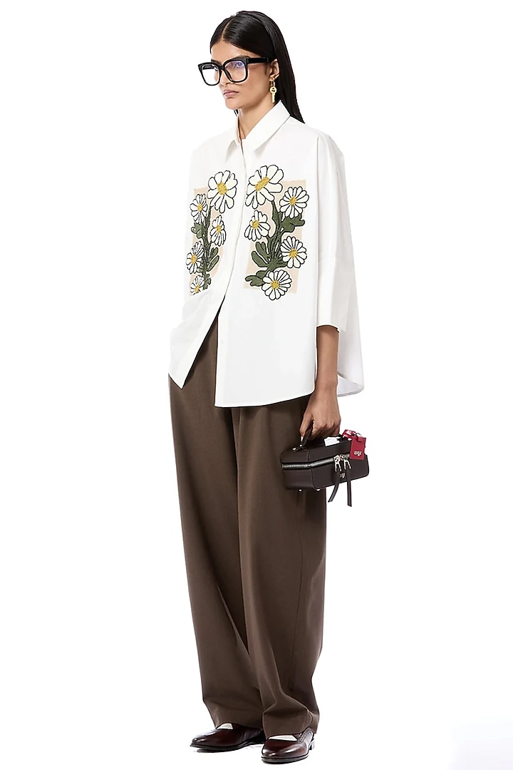 Natural White Cotton Handcrafted Oversized Shirt by Dhruv Kapoor at Pernia's Pop Up Shop