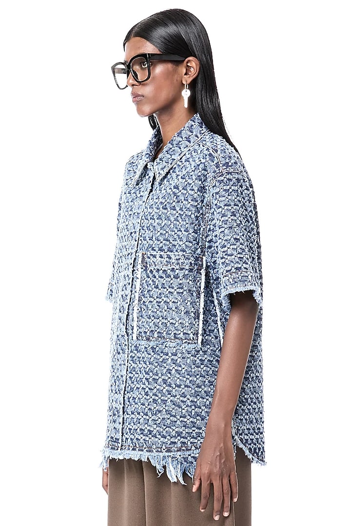 Blue Cotton Denim Oversized Shirt by Dhruv Kapoor at Pernia's Pop Up Shop