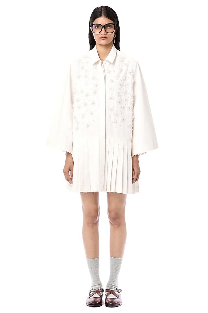 Natural White Cotton Printed Handcrafted Vacation Shirt Dress by Dhruv Kapoor at Pernia's Pop Up Shop