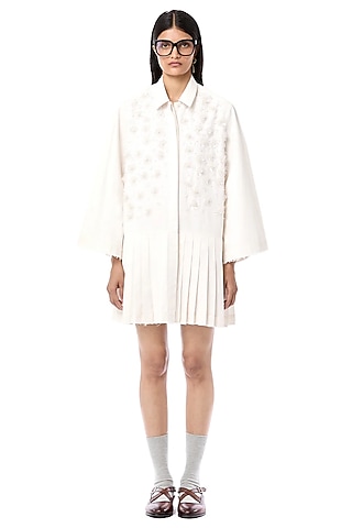 Natural White Cotton Printed Handcrafted Shirt Dress by Dhruv Kapoor