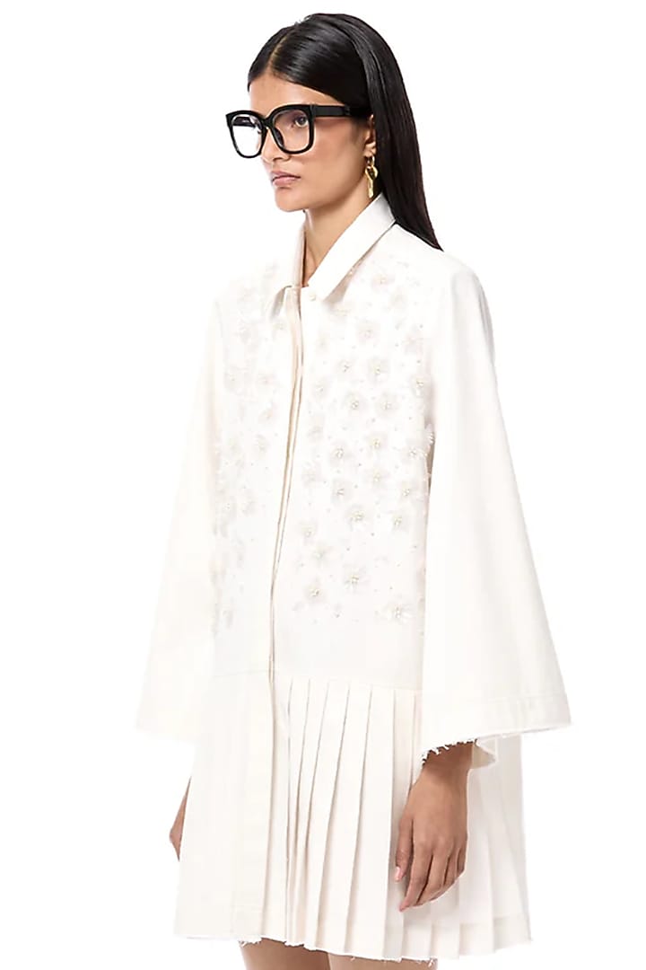 Natural White Cotton Printed Handcrafted Vacation Shirt Dress by Dhruv Kapoor at Pernia's Pop Up Shop