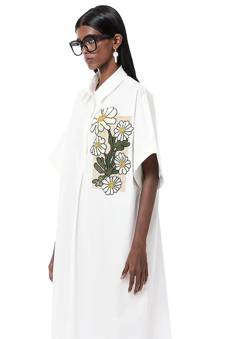 Natural White Cotton Handcrafted Vacation Shirt Dress by Dhruv Kapoor at Pernia's Pop Up Shop