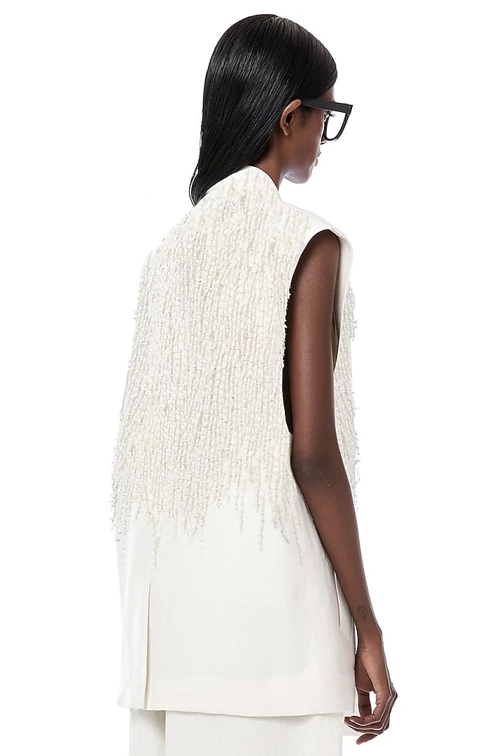 Natural White Linen Handcrafted Blazer by Dhruv Kapoor at Pernia's Pop Up Shop