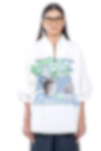 Natural White Cotton Printed Oversized Shirt by Dhruv Kapoor at Pernia's Pop Up Shop
