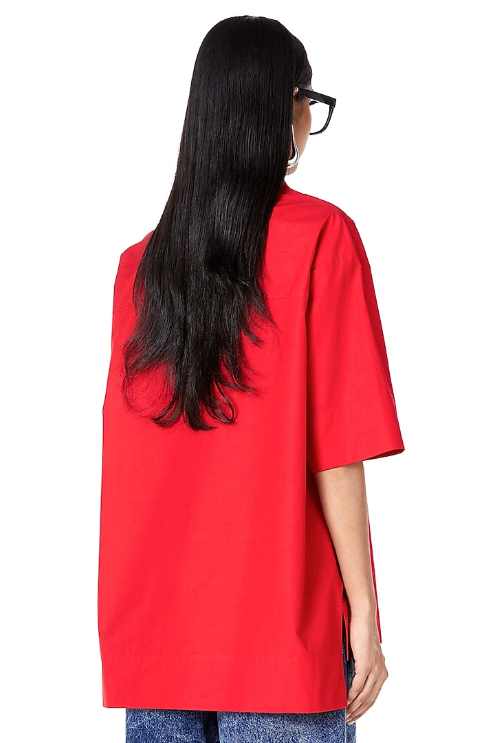 Red Cotton Handcrafted Shirt by Dhruv Kapoor at Pernia's Pop Up Shop
