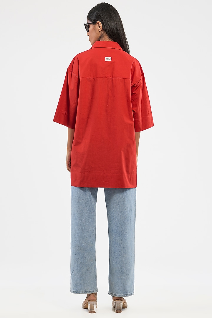 Red Cotton Handcrafted Shirt by Dhruv Kapoor at Pernia's Pop Up Shop