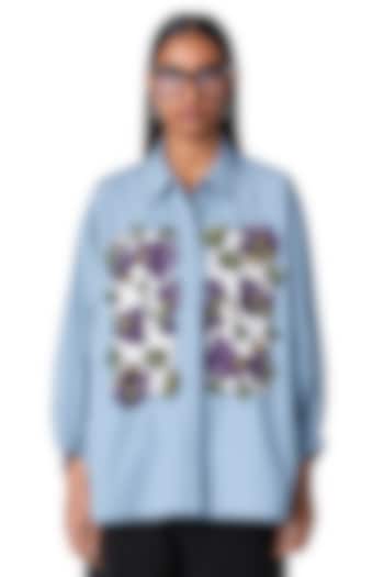 Dusty Blue Cotton Handcrafted Shirt by Dhruv Kapoor at Pernia's Pop Up Shop