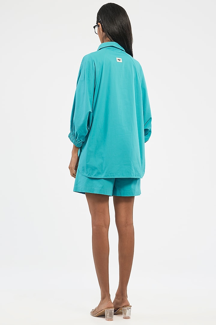 Turquoise Blue Cotton Handcrafted Co-Ord Set by Dhruv Kapoor at Pernia's Pop Up Shop