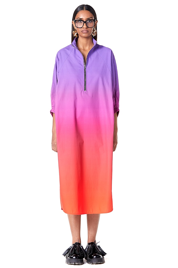 Multi-Colored Cotton Batwing Midi Vacation Dress by Dhruv Kapoor at Pernia's Pop Up Shop