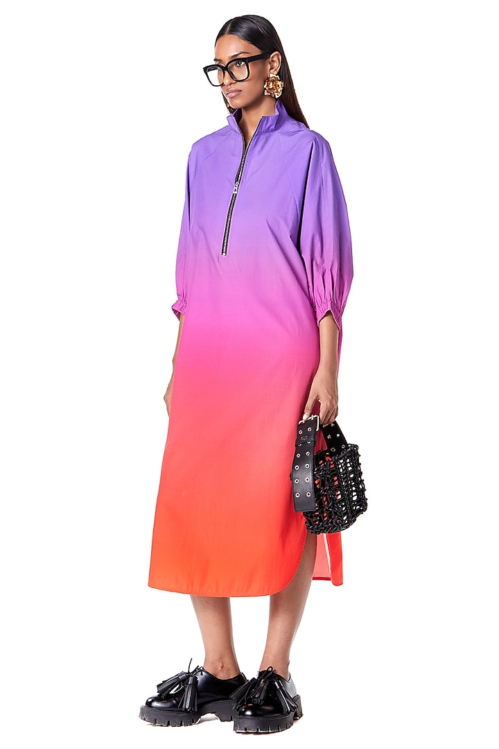 Multi-Colored Cotton Batwing Midi Vacation Dress by Dhruv Kapoor at Pernia's Pop Up Shop