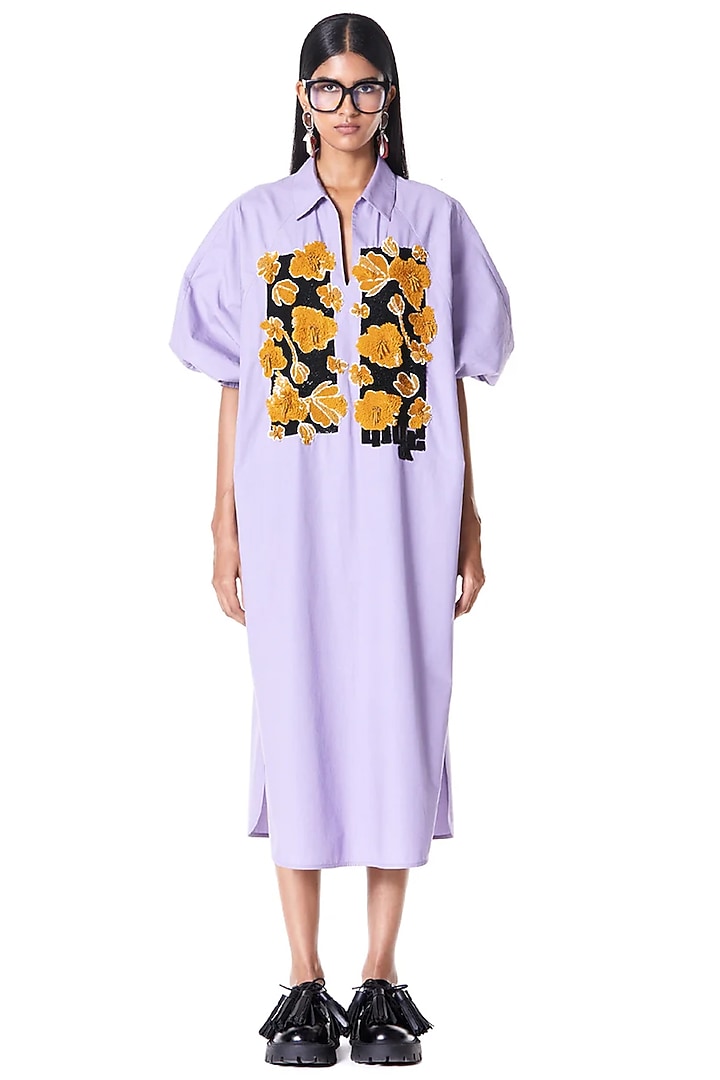 Lilac Cotton Handcrafted Oversized Batwing Cocktail Dress by Dhruv Kapoor at Pernia's Pop Up Shop