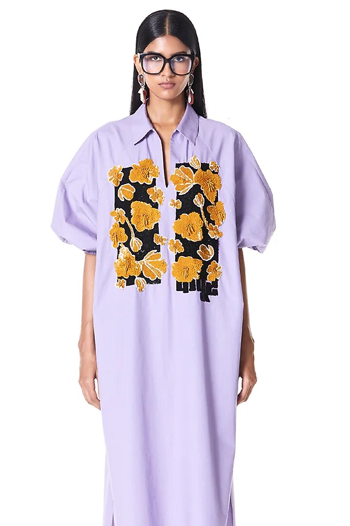 Lilac Cotton Handcrafted Oversized Batwing Cocktail Dress by Dhruv Kapoor at Pernia's Pop Up Shop