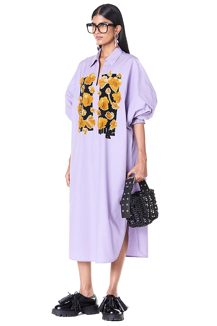 Lilac Cotton Handcrafted Oversized Batwing Cocktail Dress by Dhruv Kapoor at Pernia's Pop Up Shop
