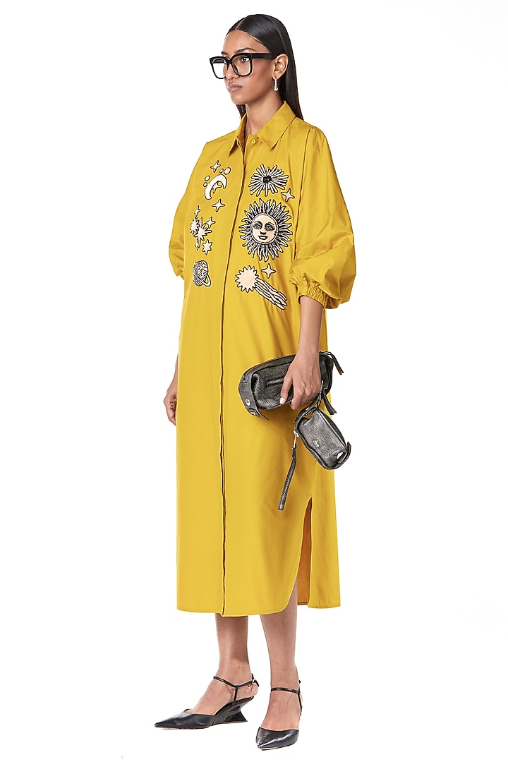 Rust Yellow Cotton Batwing Handcrafted Vacation Dress by Dhruv Kapoor at Pernia's Pop Up Shop