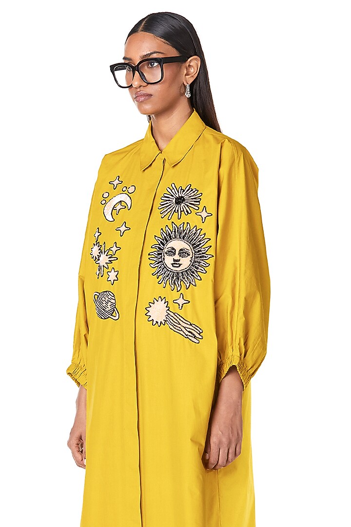 Rust Yellow Cotton Batwing Handcrafted Vacation Dress by Dhruv Kapoor at Pernia's Pop Up Shop