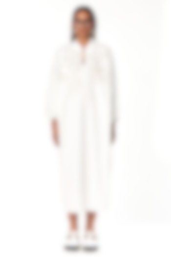 Natural White Cotton Polo Batwing Handcrafted Vacation Dress by Dhruv Kapoor at Pernia's Pop Up Shop