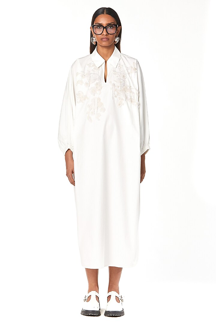 Natural White Cotton Polo Batwing Handcrafted Vacation Dress by Dhruv Kapoor at Pernia's Pop Up Shop