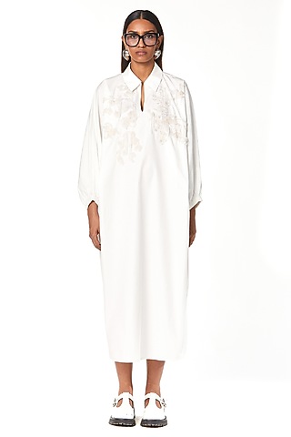Natural White Cotton Polo Batwing Handcrafted Dress by Dhruv Kapoor