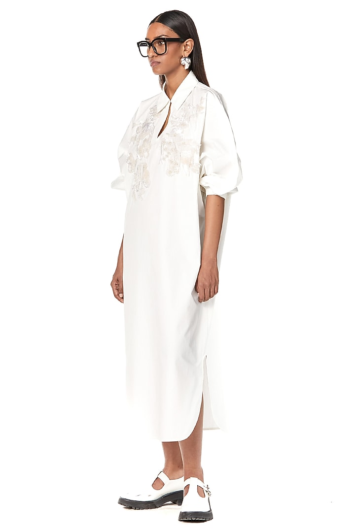 Natural White Cotton Polo Batwing Handcrafted Vacation Dress by Dhruv Kapoor at Pernia's Pop Up Shop