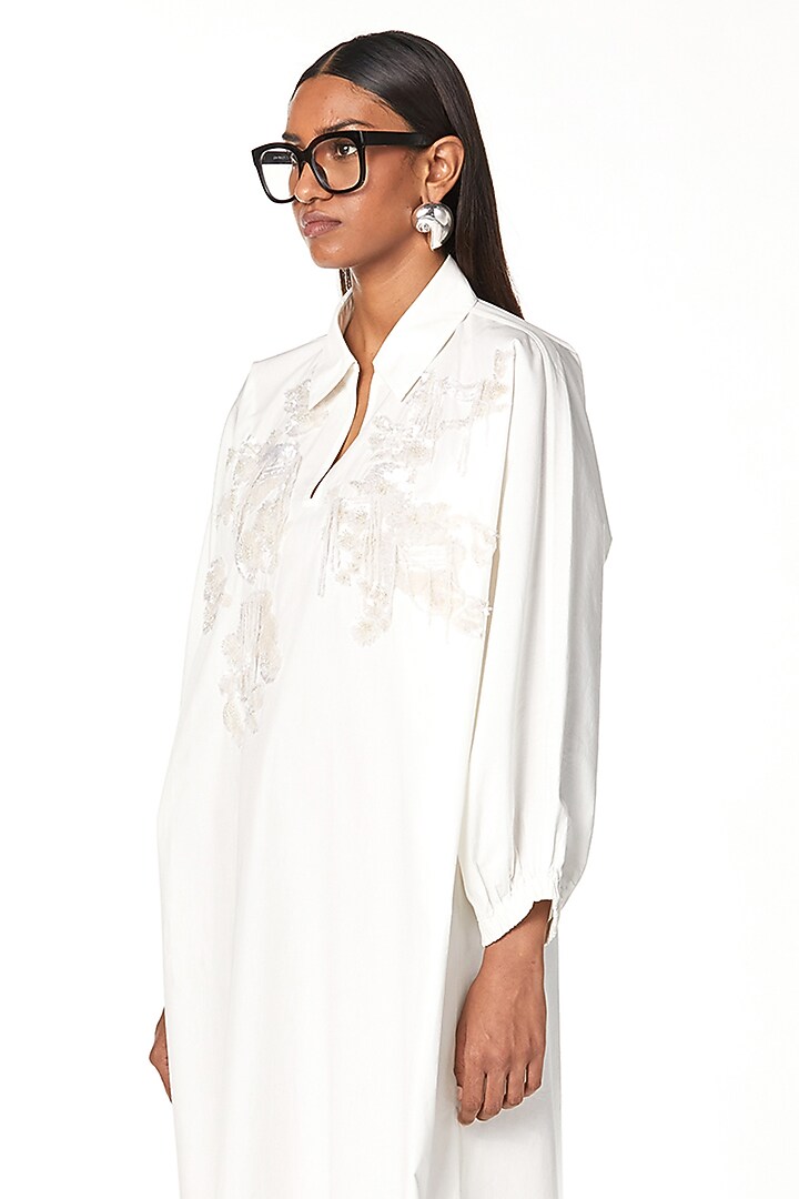 Natural White Cotton Polo Batwing Handcrafted Vacation Dress by Dhruv Kapoor at Pernia's Pop Up Shop