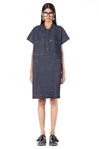 Blue Cotton Denim Short Dress by Dhruv Kapoor