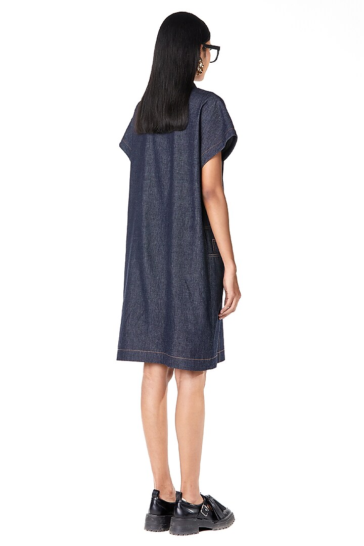 Blue Cotton Denim Short Vacation Dress by Dhruv Kapoor at Pernia's Pop Up Shop