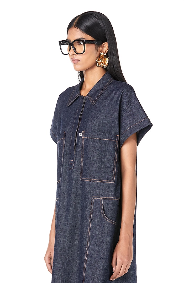 Blue Cotton Denim Short Vacation Dress by Dhruv Kapoor at Pernia's Pop Up Shop