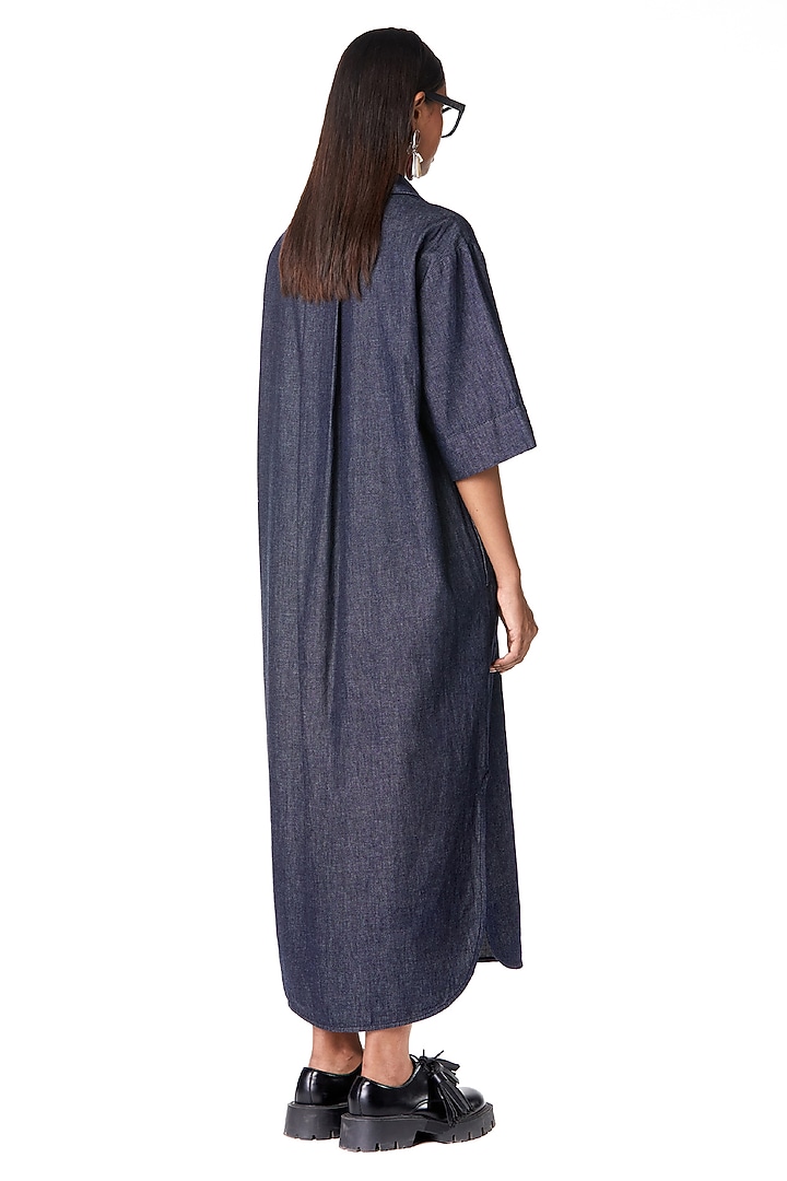 Blue Cotton Handcrafted Denim Cocktail Shirt Dress by Dhruv Kapoor at Pernia's Pop Up Shop