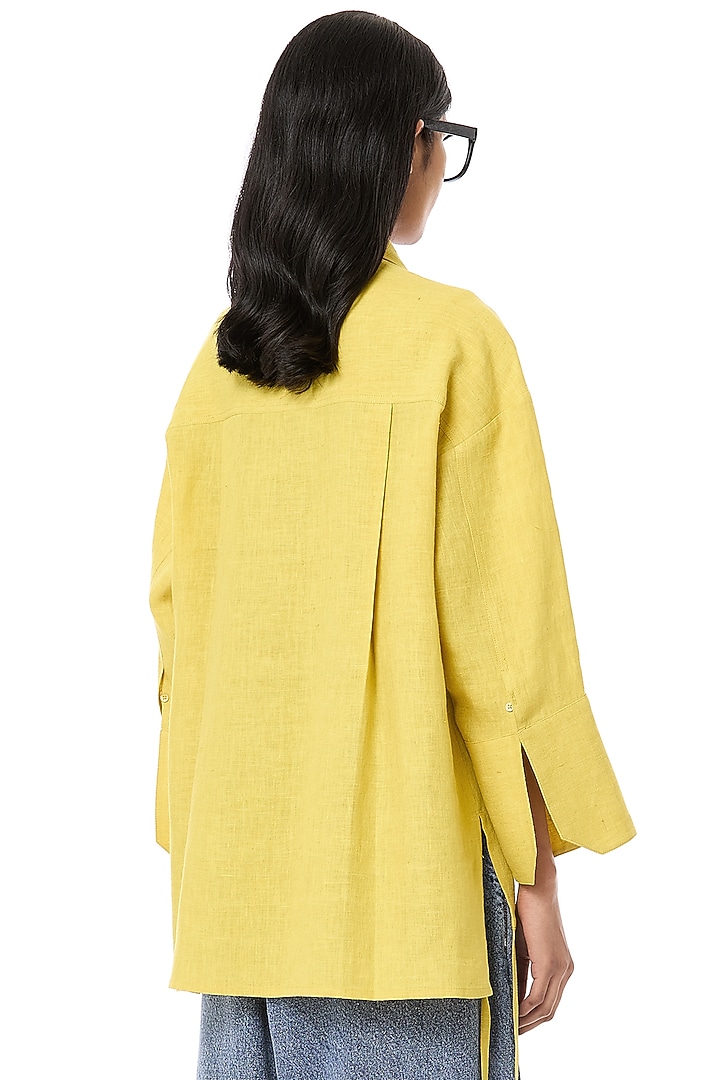 Yellow Linen Embroidered Handcrafted Oversized Shirt by Dhruv Kapoor at Pernia's Pop Up Shop