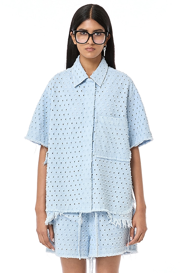 Blue Cotton Shirt by Dhruv Kapoor at Pernia's Pop Up Shop